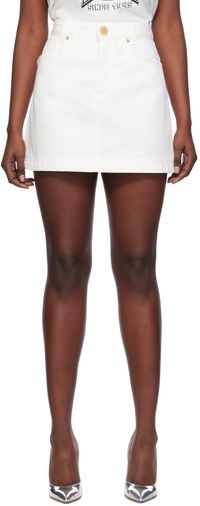 Balmain White Embroidered Denim Miniskirt