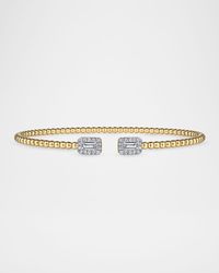 14K Yellow Gold Bujukan Open Cuff Bracelet with Diamond Baguettes