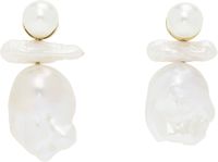 Simone Rocha White Stacked Baroque Pearl Stud Earrings