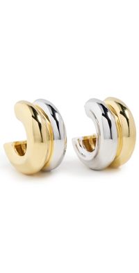 Martha Calvo Two Tone Double Hoop Earrings Gold/Rhodium One Size