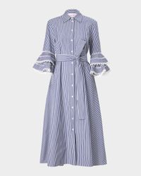 Stripe Tiered Ruffle Sleeve Shirtdress