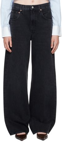 AGOLDE Jean noir à taille mi-haute et à coutures extérieures incurvées