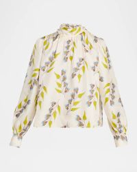 Ornament Silk Tie-Neck Blouse