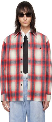 Bottega Veneta Red & Gray Flannel Effect Leather Shirt