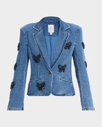 Khloe Denim Rhinestone Bow Blazer