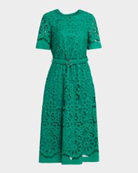 The Gaia Belted Floral Lace Midi Dress
