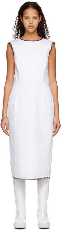 Raf Simons White Distressed Denim Midi Dress