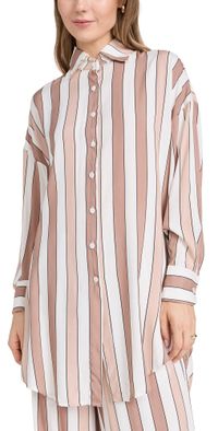 9seed Captiva Button Down Shirt Coffee Stripes M/L