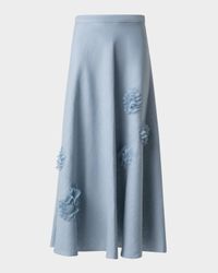 3D Carnation Raw Linen Midi Skirt