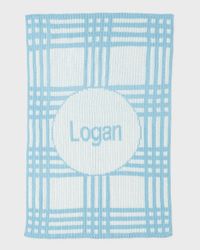 Personalized Plaid Knit Baby Blanket, Light Blue