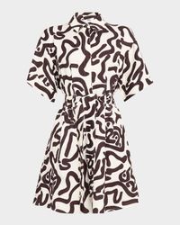 Camelia Printed Short-Sleeve Open-Back Mini Dress