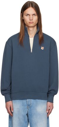 Maison Kitsuné Blue Fox Head Half-Zip Sweatshirt