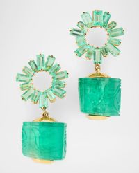 G One 18K Yellow Gold Emerald Tumbled Earrings, 1"L
