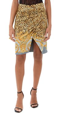 Versace Cheetah Foulard On Responsible Heavy Viscose Liquid Jersey Skirt Light Grey/Elephant Grey 42