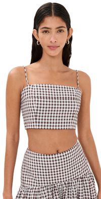 STAUD Procida Top Dark Chocolate Gingham S