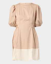 Royce Puff-Sleeve Colorblock Mini Dress