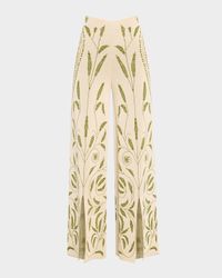 Jorith Wide-Leg Botanical Jacquard Knit Pants