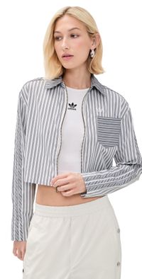 adidas Stripe Crop Zip-Up Shirt Grey Three/Utility Black S