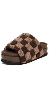 ROAM Fuzzy Checker Stack Slippers Cacao/Taupe 11