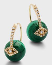 14K Pave Starburst Bead Earrings on Malachite