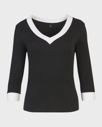 Sol Ribbed Two-Tone 3/4-Sleeve Sweater