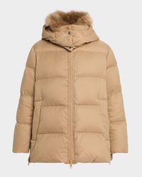 A-Line Down Jacket with Removable Hood & Fur Trim