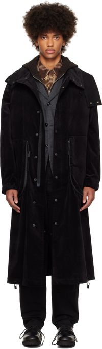Yohji Yamamoto Manteau noir en velours à capuche