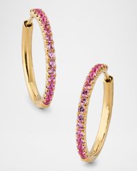 18K Yellow Gold Ombre Pink Sapphire Hoop Earrings