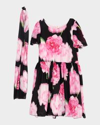 Girl's Madeline Floral Dress with Neck Tie, Size 7-16