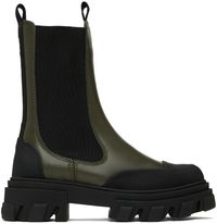 GANNI Khaki Cleated Mid Chelsea Boots