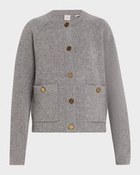 Cashmere-Wool Hammered Button Cardigan