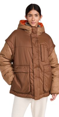 UGG Kristian Convertible Puffer Coat Pecan/Moss Green S/M