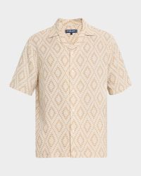 Men's Roberto Linen Angra Raffia-Print Camp Shirt