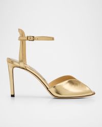Sacora 85 Metallic Leather Peep-Toe Sandals