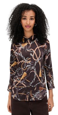 L'AGENCE Dani 3/4 Sleeve Silk Blouse Multi Mix Western XL