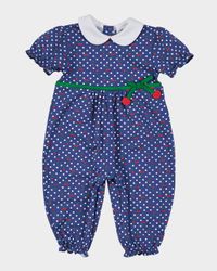 Girl's Polka Dot Cherry Printed Knit Longall, Size 3M-24M