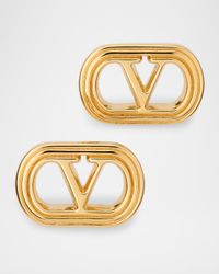 Metal V-Logo Ovalette Stud Earrings