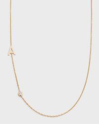 14K Gold Asymmetrical Initial and Bezel Diamond Necklace, 16-18"L