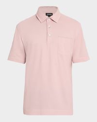 Men's Leather-Trim Pocket Pique Polo Shirt