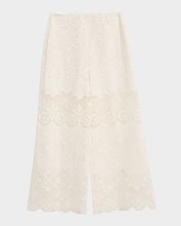 Gina Wide-Leg Geometric Floral Lace Pants