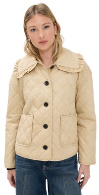 Avec Les Filles Ruffled Collar Quilted Jacket Sand XL