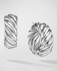 Sculpted Cable Hoop Earrings in Silver, 9mm, 1"L