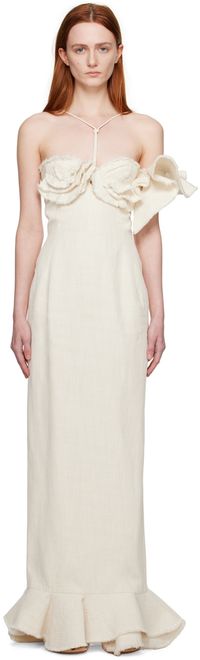 JACQUEMUS Off-White Le Raphia 'La Robe Artichaut' Maxi Dress