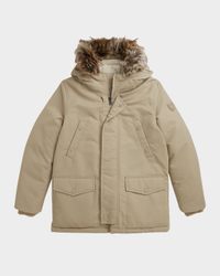 Boy's Faux-Fur Trim Down Parka Jacket, Size S-XL