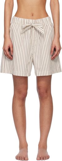 Tekla Off-White & Brown Poplin Pyjama Shorts