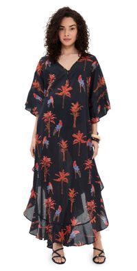 Coniglio Palm Beach Marjorie Maxi Caftan Palm Forest Black One Size
