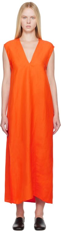 Studio Nicholson Orange Lise Linen Midi Dress