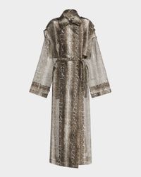 Snake Print Organza Double-Breasted Trench Coat