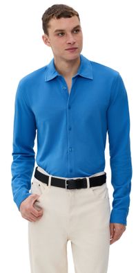 Orlebar Brown Giles Pique Garment Dye Button Down Catalina Blue L