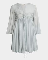 Twisted Bust 3/4-Sleeve Chiffon Mini Dress